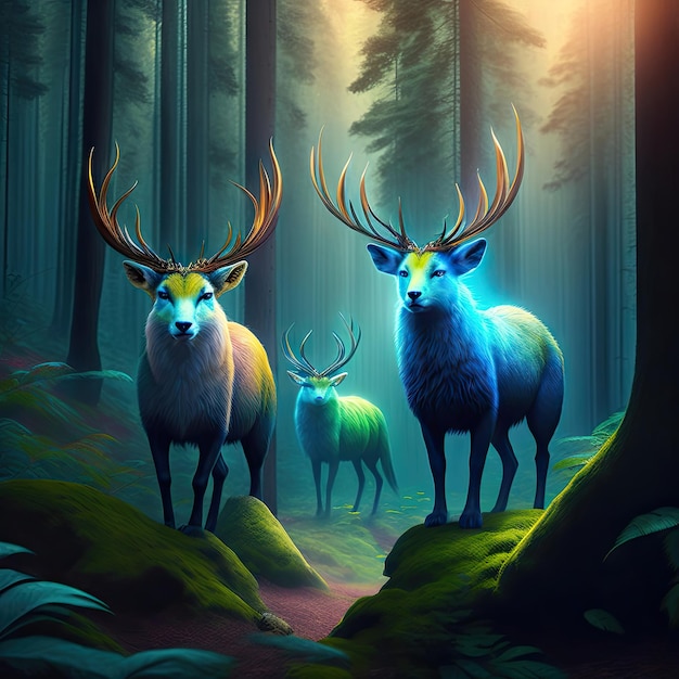 Forest spirit creatures in mystical forest