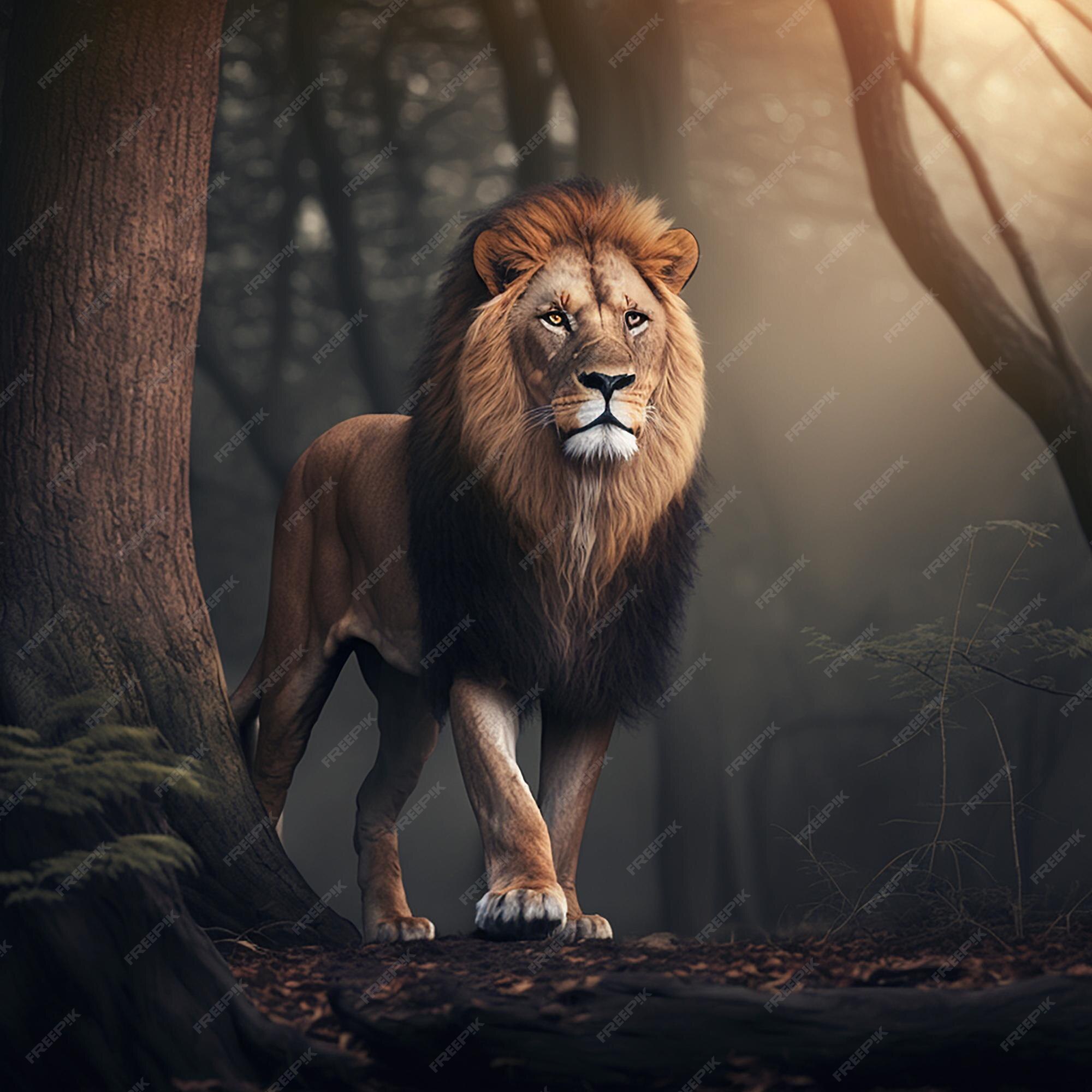 Premium AI Image  The male lion roars AI Generated