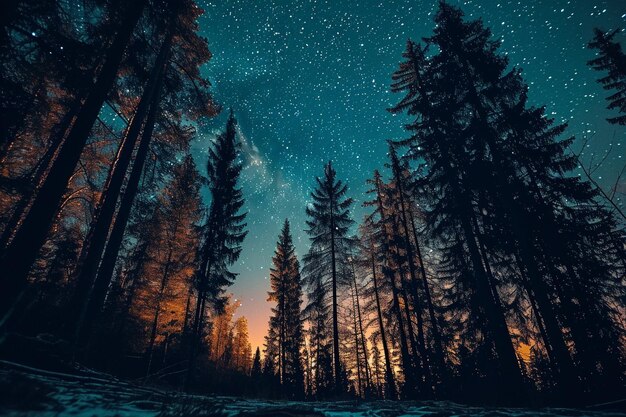Photo forest and the starry sky in the night