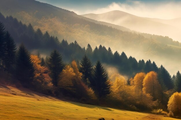 Forest on a sunny afternoon in autumn season