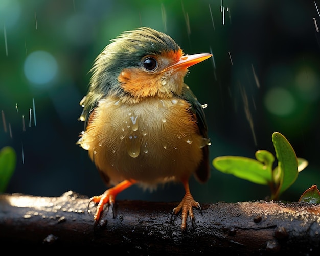 In a forest a tiny bird rested on a branch Generative AI