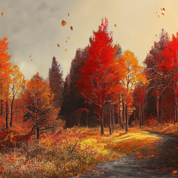 Forest trail scene autumn wild natural park pathway october woodland landscape beautiful fall nature