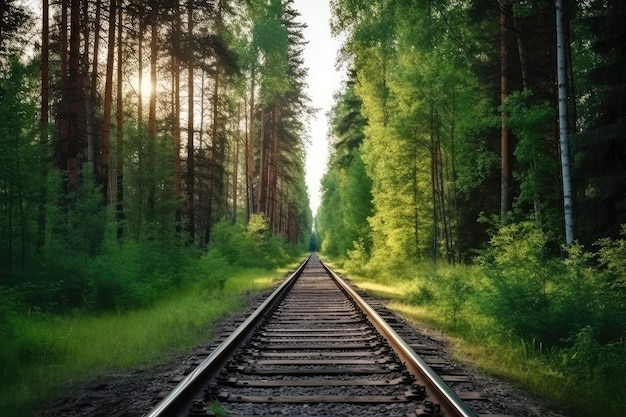 Forest trees along a railroad generative AI