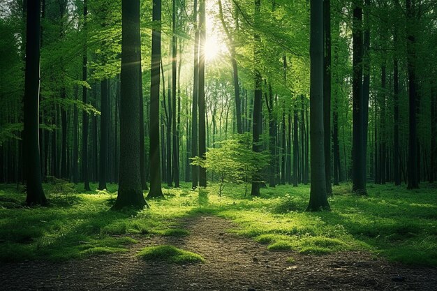 森の木 自然の緑の木 太陽の光