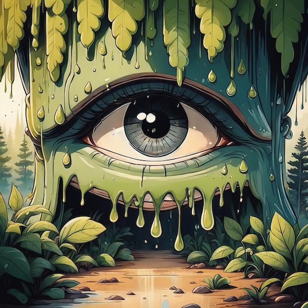 forest and trees with eyes illustrationa beautiful landscape with a forest in an eye