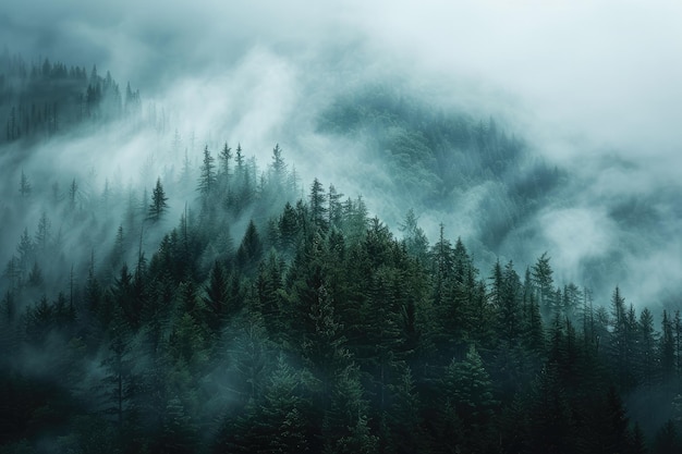 Photo a forest of trees with a mountain in the background