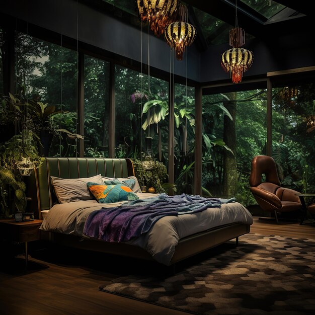 Forest View Serenity A Modern Bedroom Oasisinterior of a bedroom