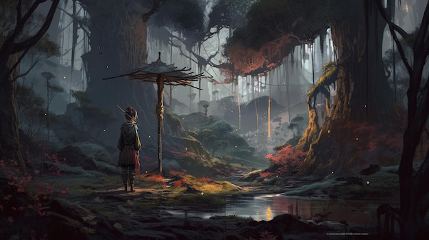 Forest Wanderer Highly Detailed 4K Concept Art Inspired by Andreas Rocha and Silvain Sarrailh's Emotional Fantasy Art