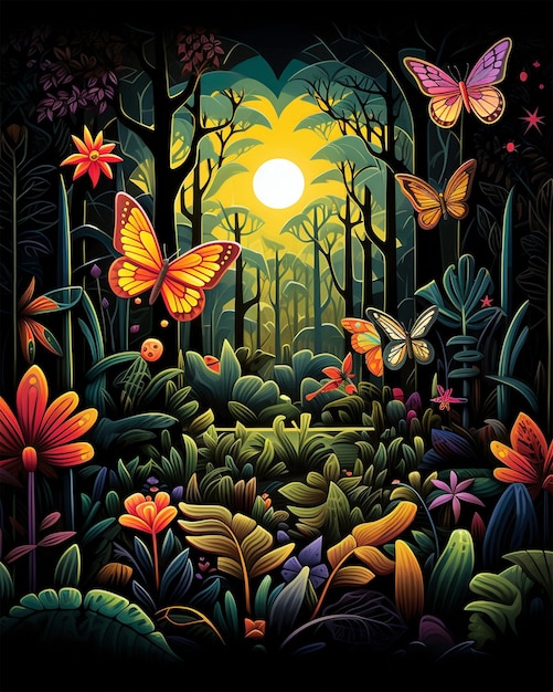 Forest with butterflies generated by AI