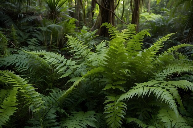 Photo a forest with ferns and ferns in the forest