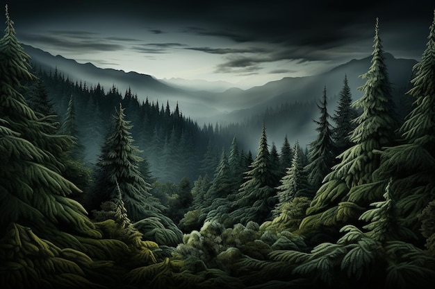 Photo a forest with fog in the background