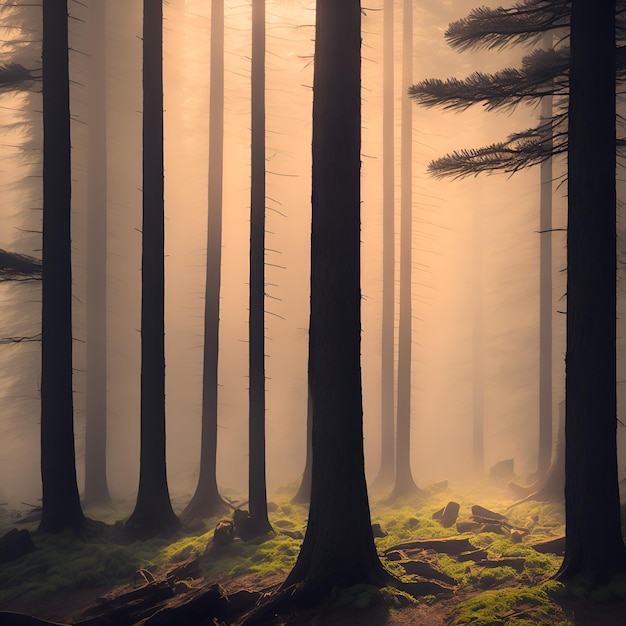 Forest with fog Generative AI