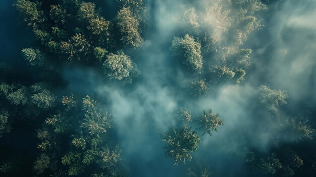 a forest with fog and trees