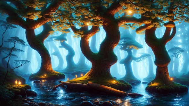 forest with glowing mushrooms