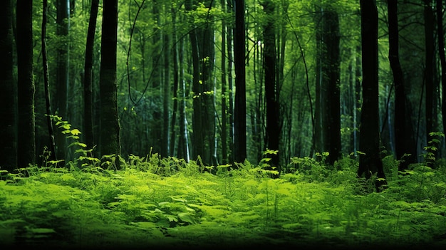 a forest with a green background and a forest of trees with a green background.