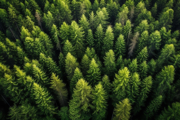 A forest with a green tree