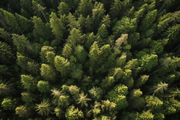 A forest with a green tree