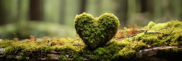 A forest with a heart laid on moss