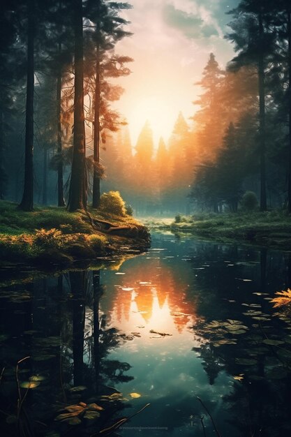 forest with lake dreamy