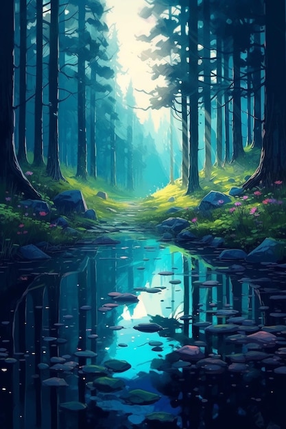 forest with lake dreamy