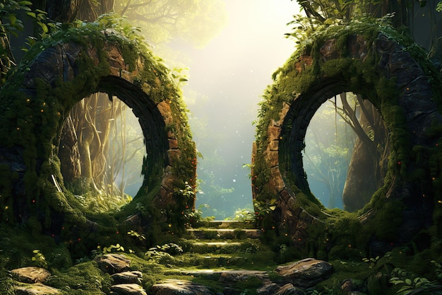Forest with magic portal Ai art Mystery gate