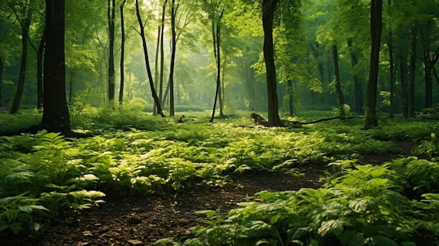 A forest with moss and trees