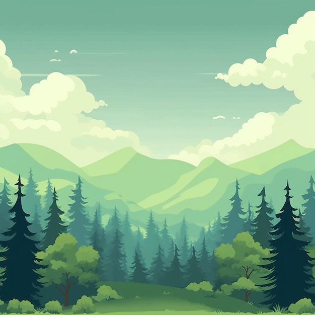 A forest with mountains and a forest in the background