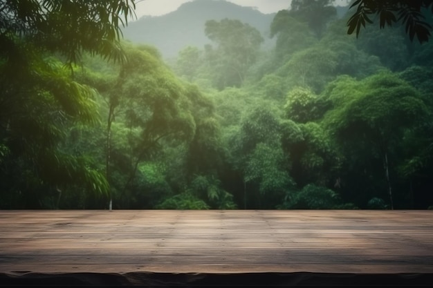 A forest with a road and a mountain in the background.