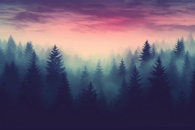 Photo a forest with a sunset in the background