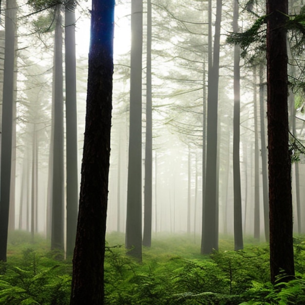 Forest With Tall Trees And A Clear Sky