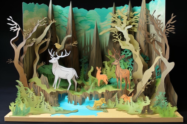 숲 동물원 3D 모델 종이 예술