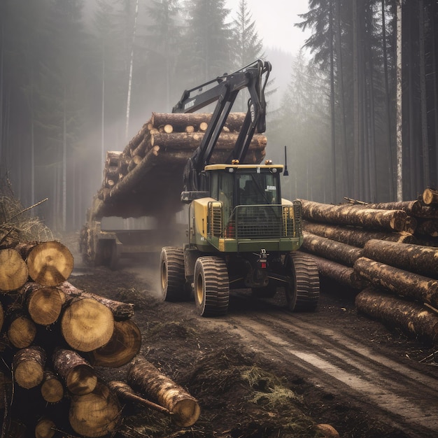 Forestry vehicle for the wood industry logging healthy forest generative Ai