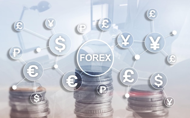 Forex trading currency exchange business finance diagrams dollar euro icons on blurred background