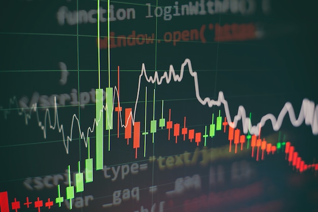 Forex trading grafiek en kandelaargrafiek geschikt voor financieel investeringsconcept. Economie trends achtergrond voor bedrijfsidee en alle kunstwerken ontwerp. Abstracte financiën achtergrond.