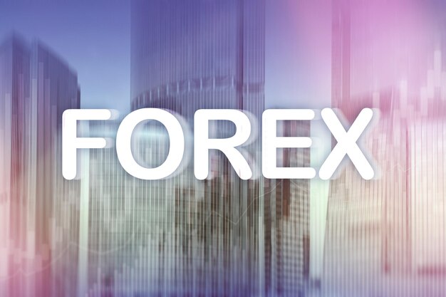 Foto forex trading e concetto di investimento su doppia esposizione sfondo sfocato