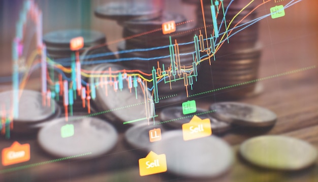 Grafico a candele del mercato forex criptovaluta economia digitale che investe tendenze economiche in crescita