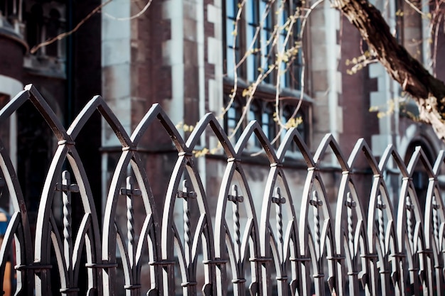 Forged metal fence near the church