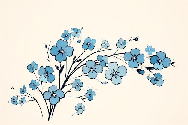 Плакат Forgetmenot flowers line art Generative AI