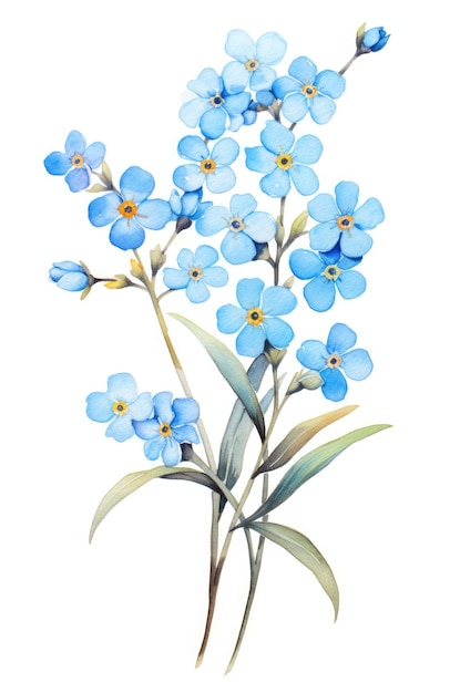 Forgetmenot takje pastel blauwe tinten aquarel techniek