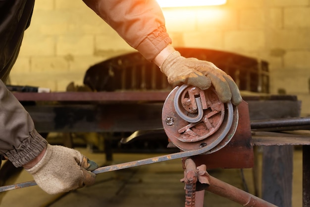 Forging and bending metal closeup