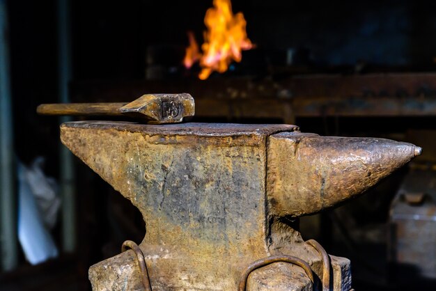 Photo forging molten metal. making knives.