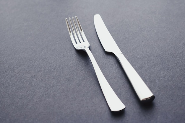 Fork and knife silver cutlery for table decor minimalistic design and diet