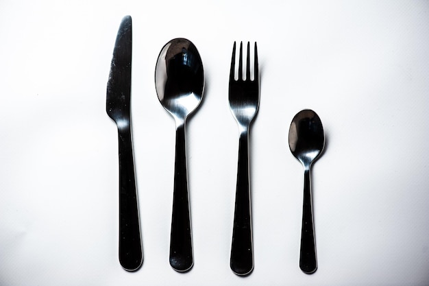 fork knife spoon teaspoon cutlery isolated on white background clipping path