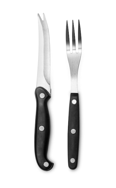 Fork, knife with wooden handle, clipping path