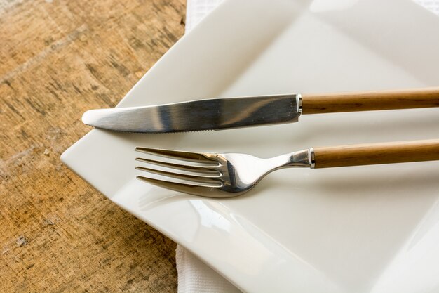 Fork and knife with wooden handle 