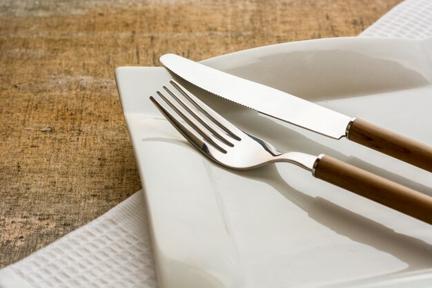 Fork and knife with wooden handle 