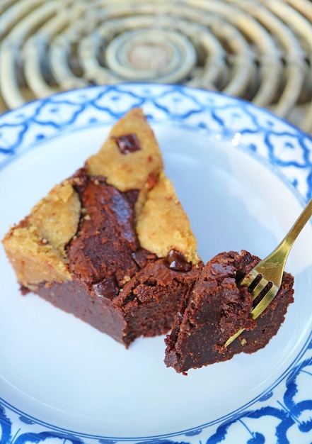 Fork Scooping a Bite of Delectable Chocolate Brookie