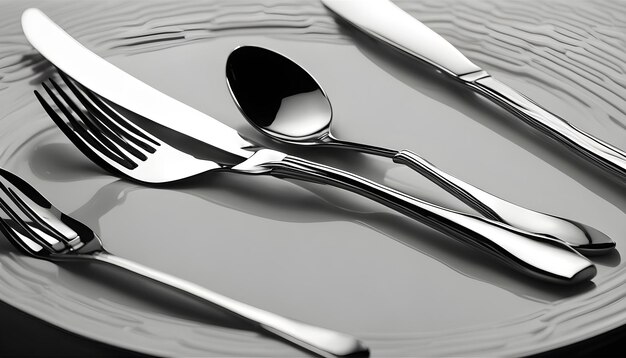 Photo a fork and spoon are on a table with a silver spoon