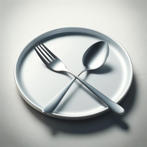 Fork and spoon in an empty white plate