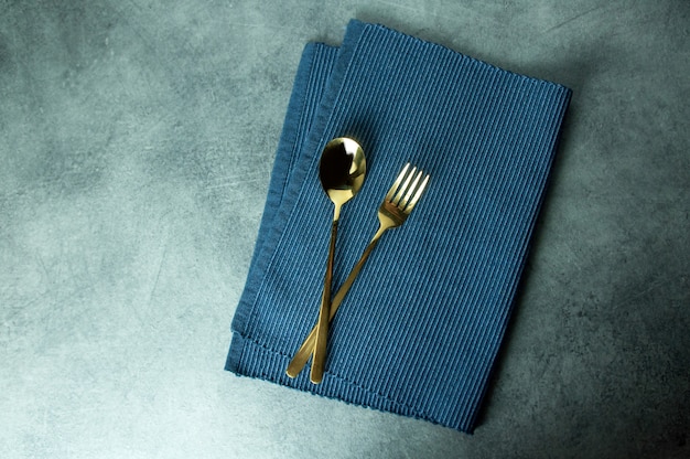 Fork and spoon top view, restaurant concept